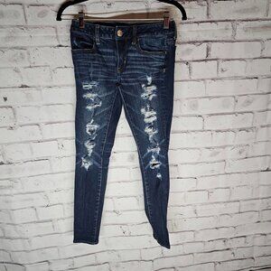 American Eagle Dark Wash Distressed Jeans 4S